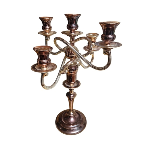 Vintage 5-Arm Candelabra Candle Holder Antique Shaving Stand Silver-Plated Metal - Picture 2 of 9